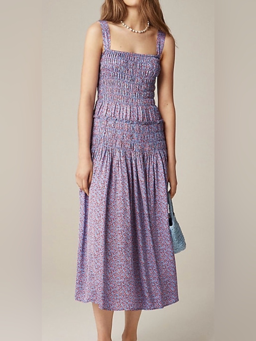 J. Crew Soft Blue With Pink & Red Floral Midi Sundress